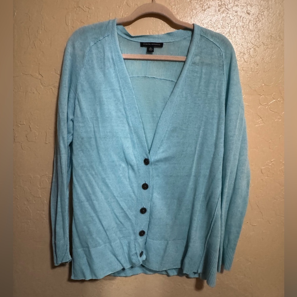 Light Blue Button-Up Women's linen cardigan